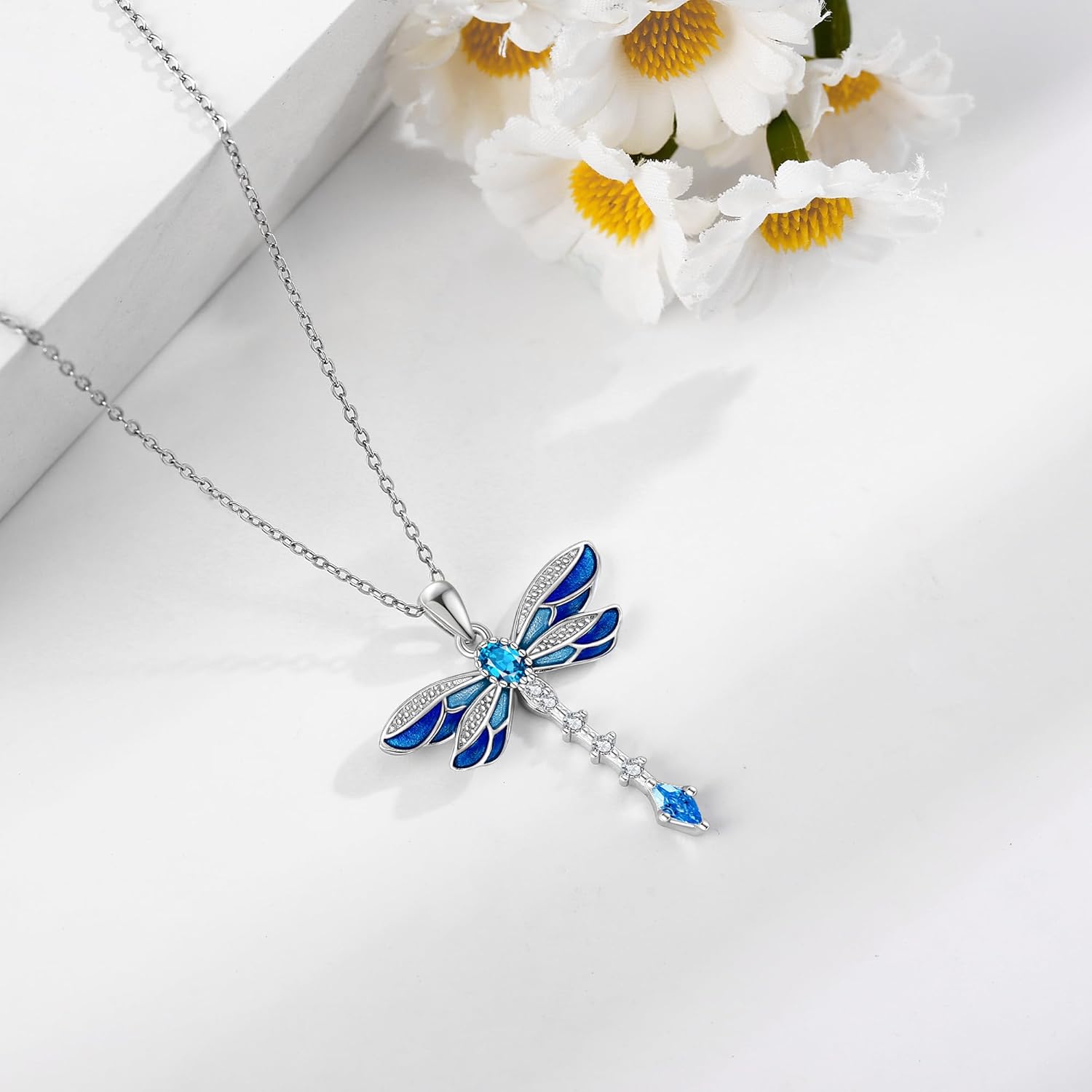 YAFEINI Dragonfly Necklace 925 Sterling Silver Blue/Pink/Yellow/Purple/Green Zircon Dragonfly Pendant Necklace Vintage Bohemian Dragonflies Jewelry Gifts for Women - Image 2