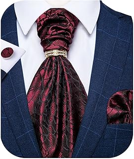 Paisley Ascot Ties for Men Silk Woven Cravat Tie and Pocket Square Cufflinks Set with Tie Ring for Wedding Party