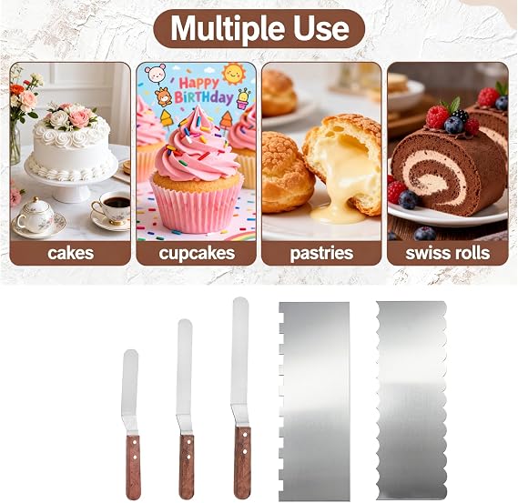 Cake Scraper Set Buttercream Icing Spatula for Cake Decorating Cake-Baking Leveller Server Slicer Buttercream Smoother for Party Pastry Room