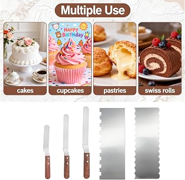Cake Scraper Set Buttercream Icing Spatula for Cake Decorating Cake-Baking Leveller Server Slicer Buttercream Smoother for Party Pastry Room