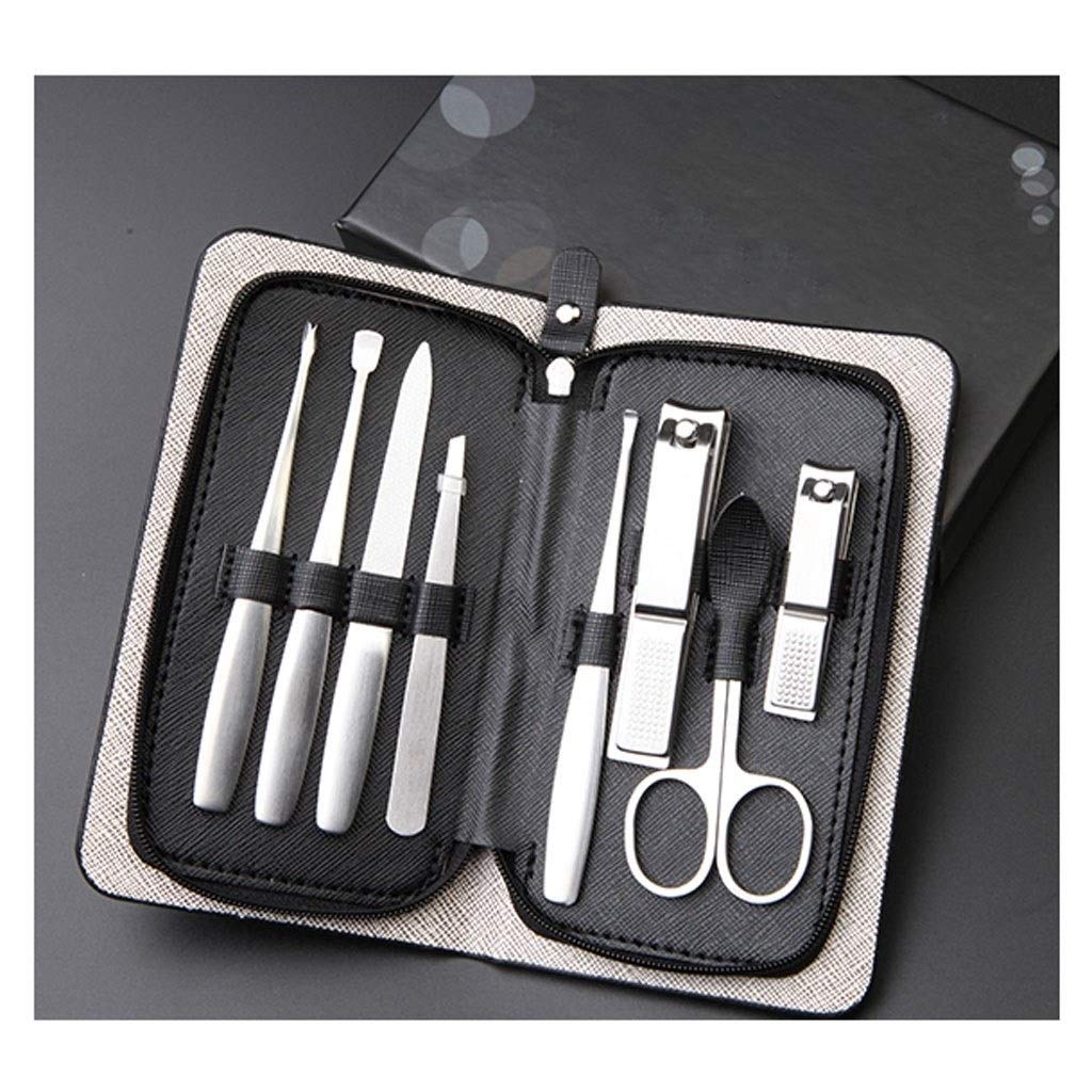 Nagelknipser-Set Edelstahl Pedicure Nagelknipser Set Beauty Schere Nagelfeile aus schwarzem Leder tragbare Box 8-teiliges Schönheits-Werkzeuge Nagelknipser-Kit