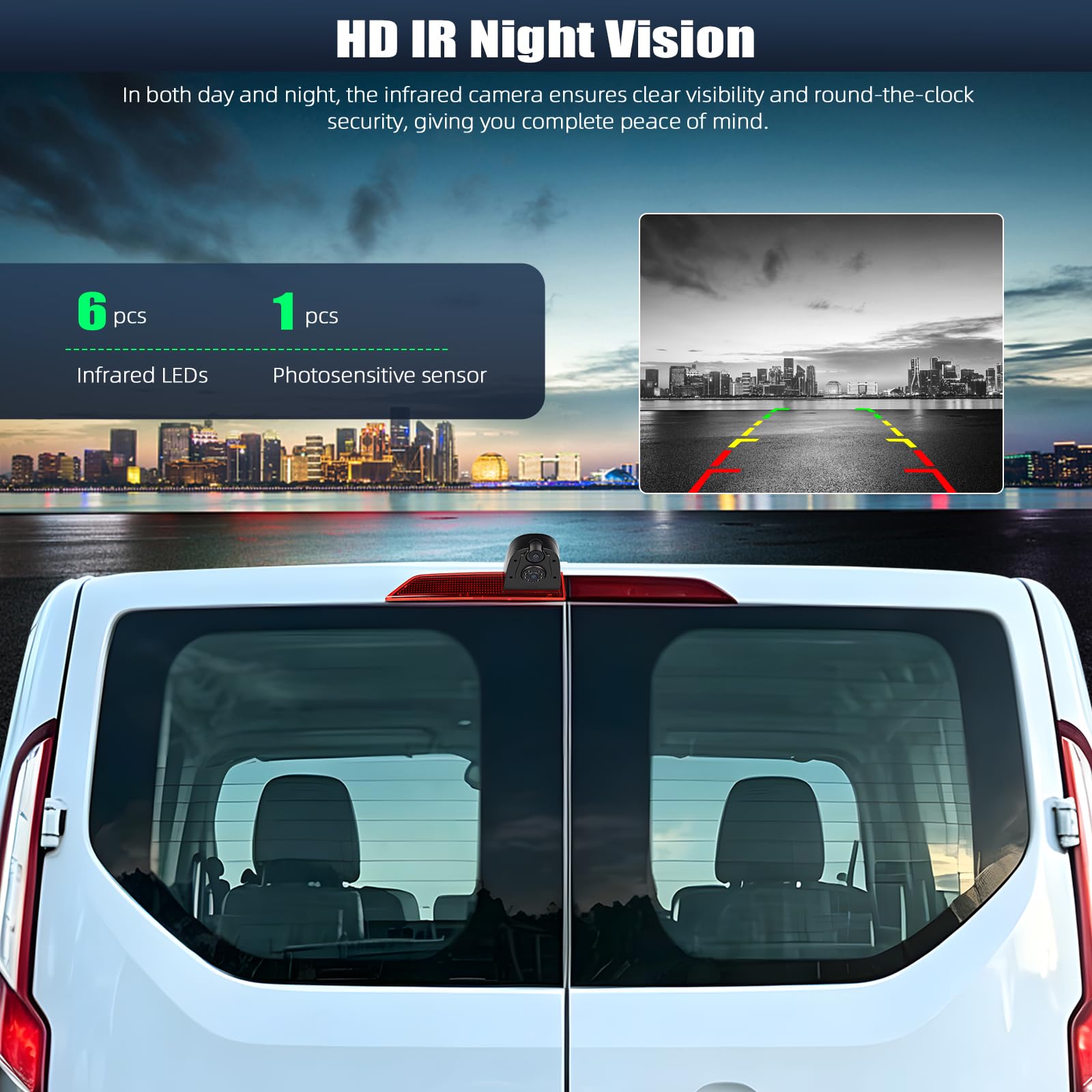 CAMECHO Visione Notturna DOPPIA Telecamera per Auto per Ford Transit 2012–2015 con HD/CVBS - IP67, Grandangolo 140°, Linee di guida per il parcheggio, Telecamera retrovisore compatibile per Transit