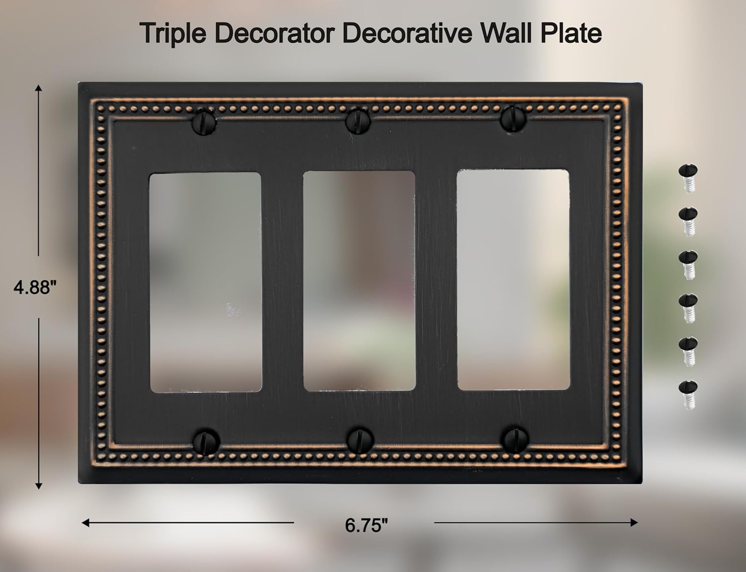 Triple Decorator Light Switch Cover Belaire Beaded Metal Wall Plate, 2-Pack Aged Bronze 3 Gang Triple Rocker Oil Rubbed Bronze Receptacle Dimmer Switch GFCI Outlet Decorative Wallplate, Durable