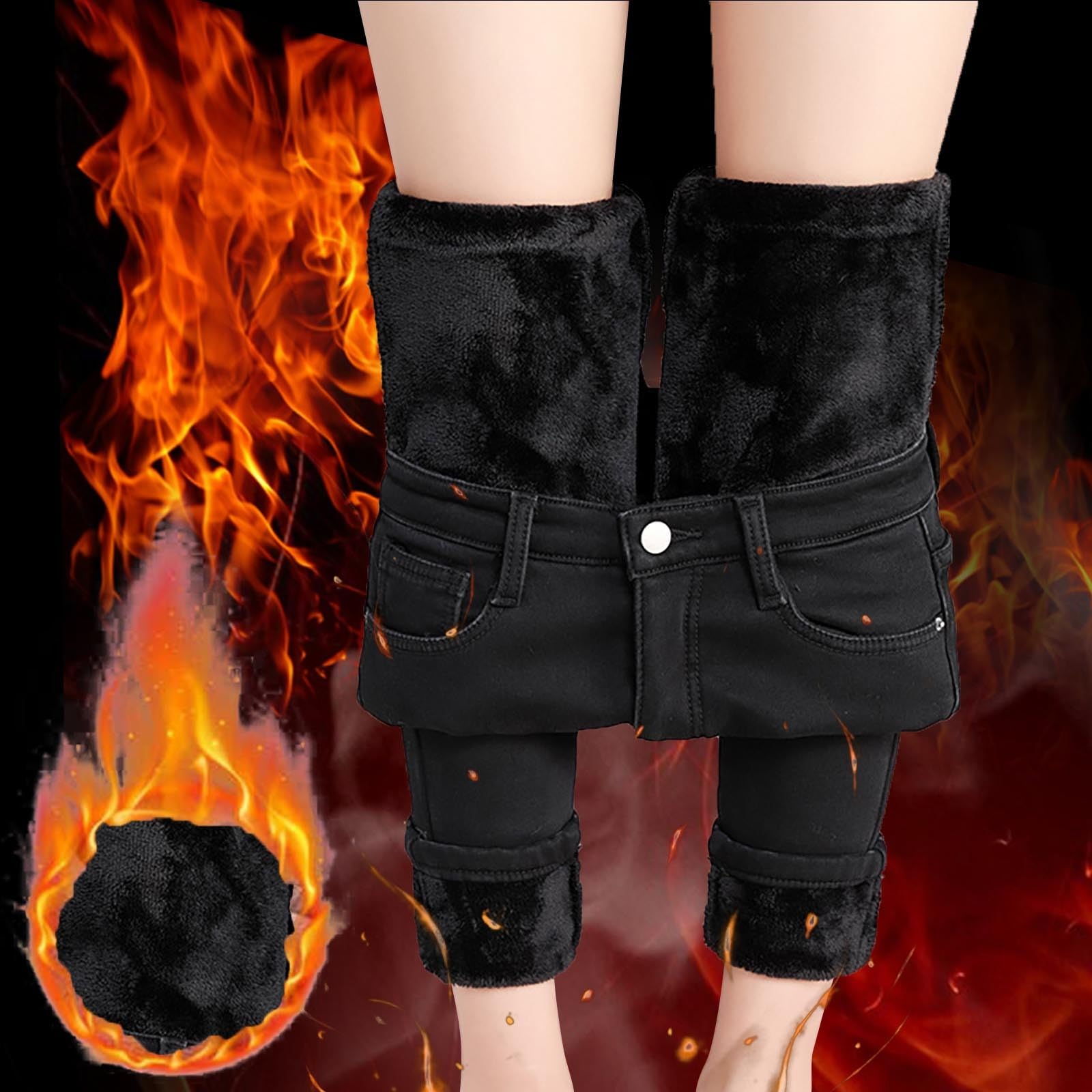 Pantalones vaqueros térmicos para mujer, cintura alta, de forro polar