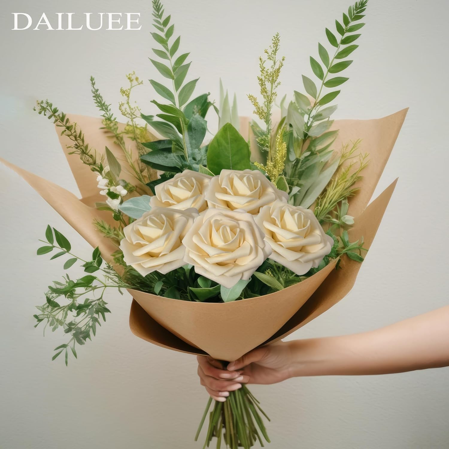 Artificial Roses Flowers 16Pcs Real Touch Roses with Stem Foam Fake Roses for DIY Wedding Bouquets Centerpieces Arrangement Party Baby Shower Home Decorations (Champagne) - Image 4