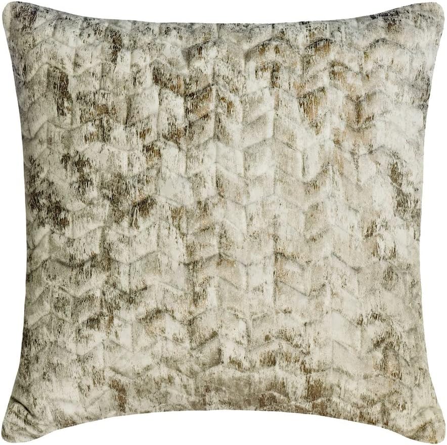 The HomeCentric Decorative Ivory 16"x16" (40x40 cm) Throw Pillows, Velvet Chevron Pattern, Quilted & Gold Foil Throw Pillows for Couch, Geometric Pattern Modern - Foil Chevron