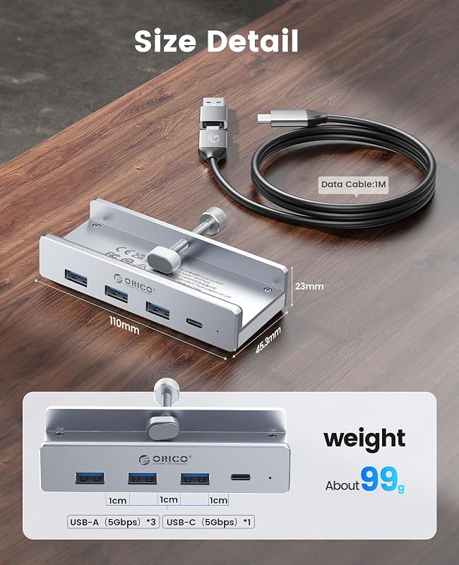 ORICO USB 3.0 Hub alumínium 4 portos elosztó 3 Type-A és 1 Type-C csatlakozóval