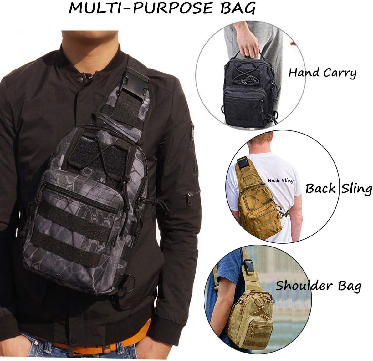 Tactical Shoulder Sling Bag Small Outdoor Chest Pack Backpack for Men Traveling, Trekking, Camping, Sling Backpack image 5