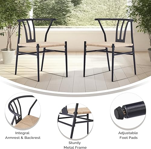 Miniatura 6 de VINGLI 4 sillas de comedor modernas de mediados de siglo, marco de metal resistente de 350 libras con asiento de ratán tejido a mano, sillas