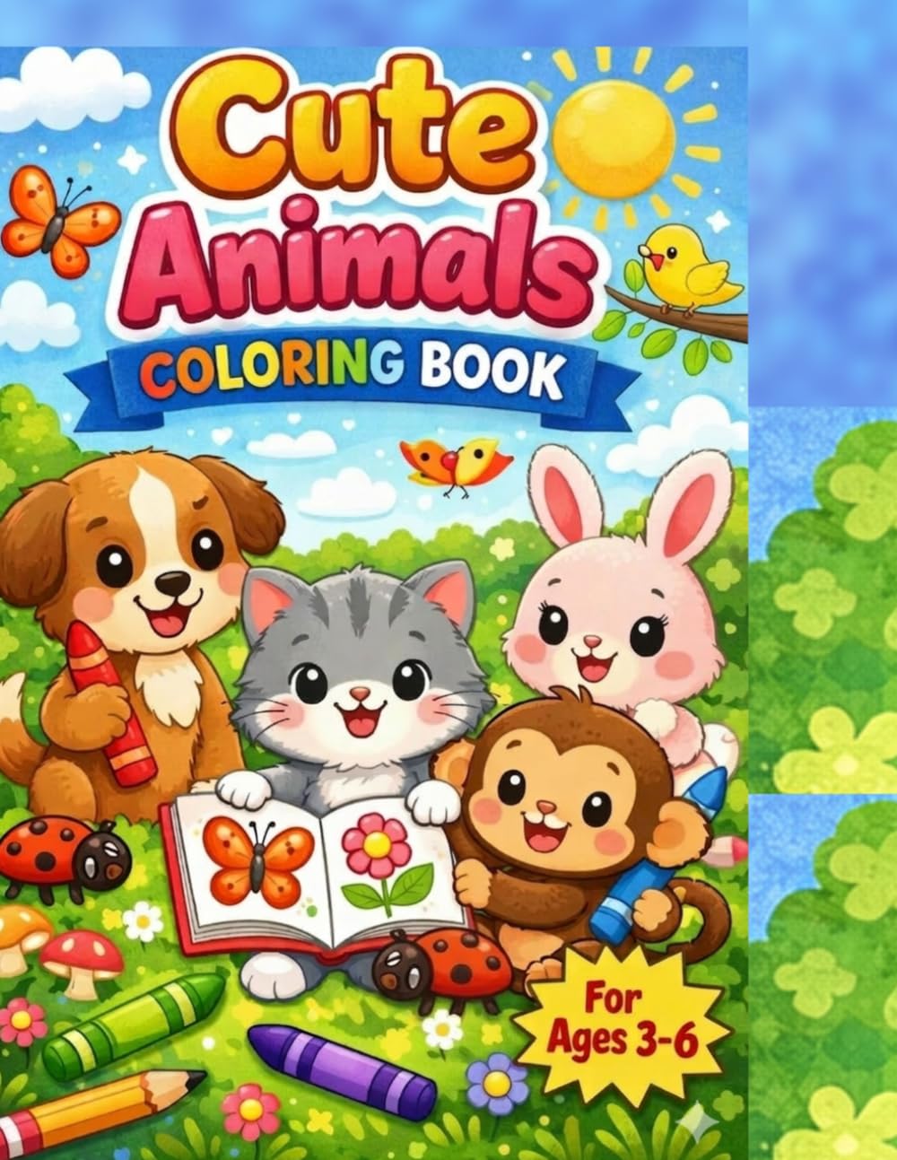 Cute Animals Coloring book: Adorable Jungle, Farm & Pet Animals for Toddlers and Preschoolers Ages 3–6