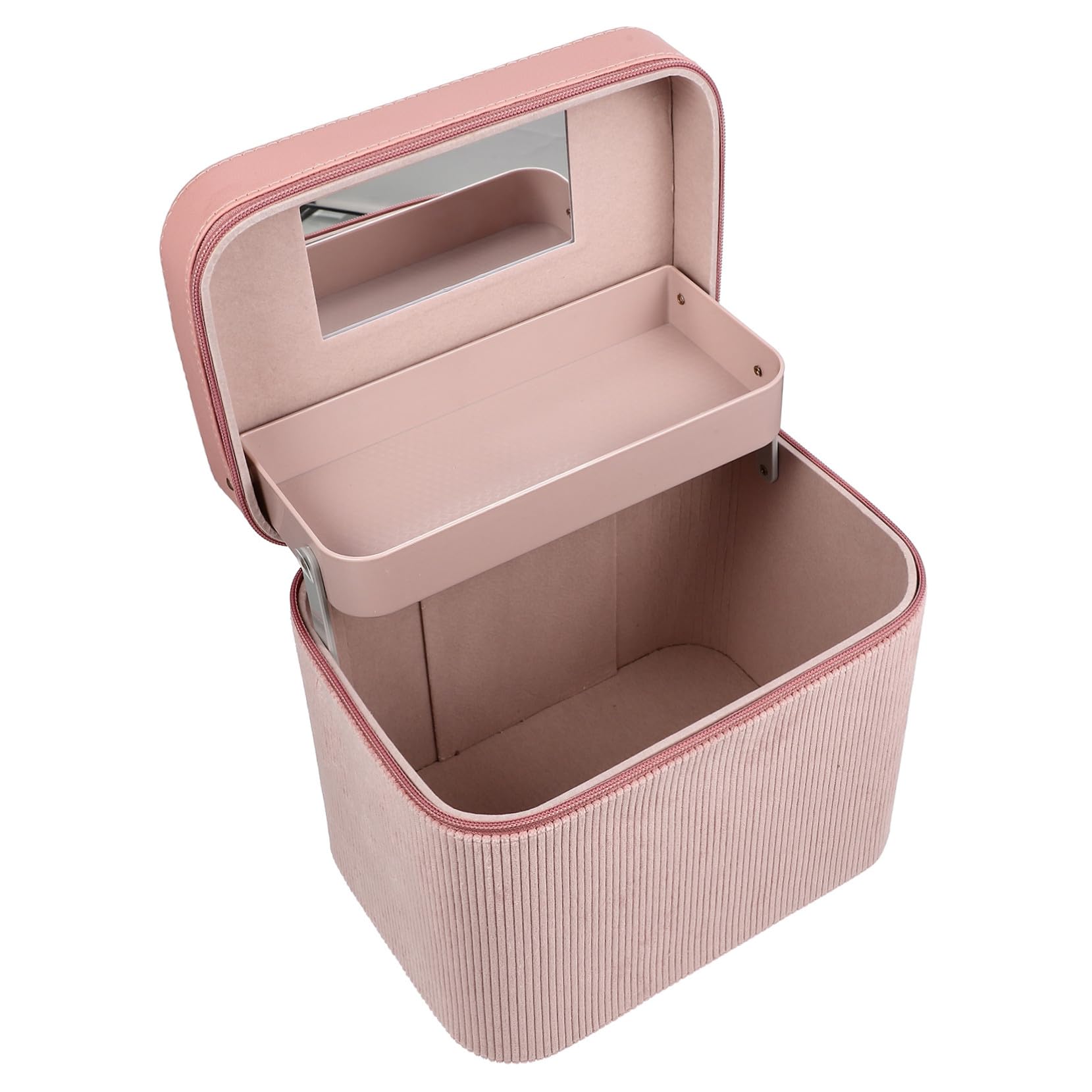 LIFKOME Maletín Cosméticos Portátil de Piel Sintética Doble Capa con Espejo Gran Capacidad para Mujer Bolso de Almacenamiento Maquillaje Rosa Práctico Neceser Aseo Viaje