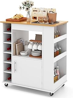 LOKO Mobile Kitchen Island with Storage, Rolling Microwave Cart with Bam...