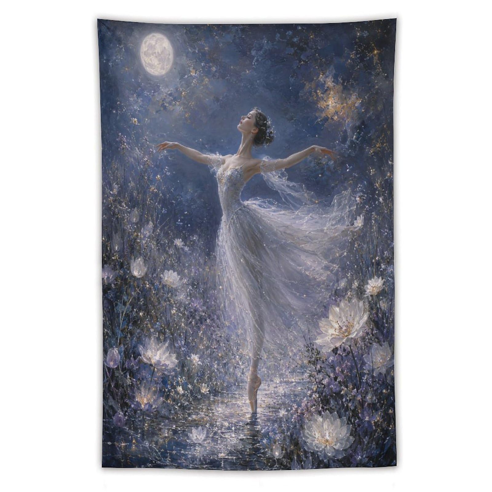 H3B8U2Y5 Ballerina Moon Wall Tapestry, Impressionist, Room Divider