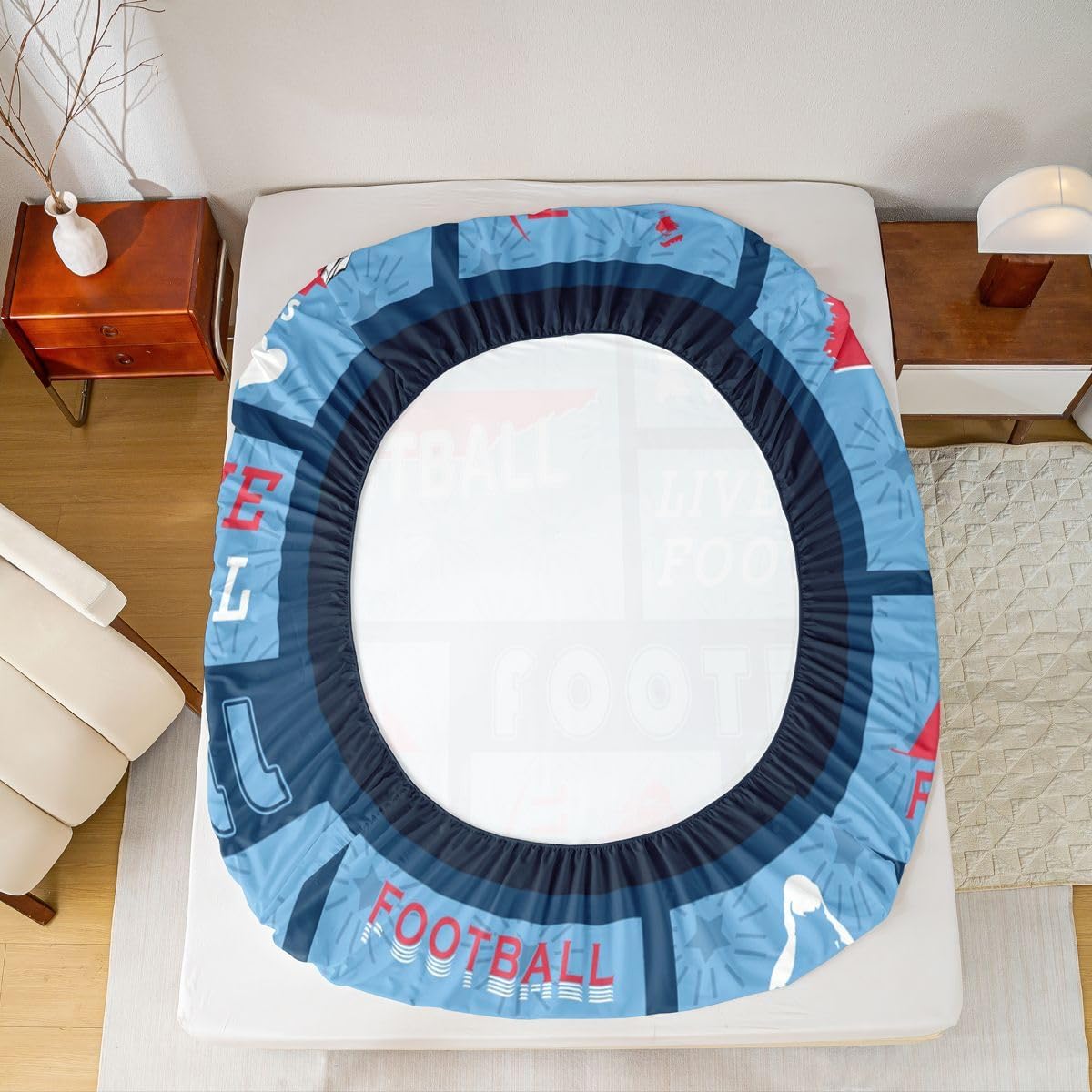 Erosebridal Football Sheet Set Full Size Soccer Games Bed Sheets Football Fans Flat Fitted Sheet for Kids Boys Teens Adult Bedroom Sports City Silhouette Bedding Sets,Light Blue
