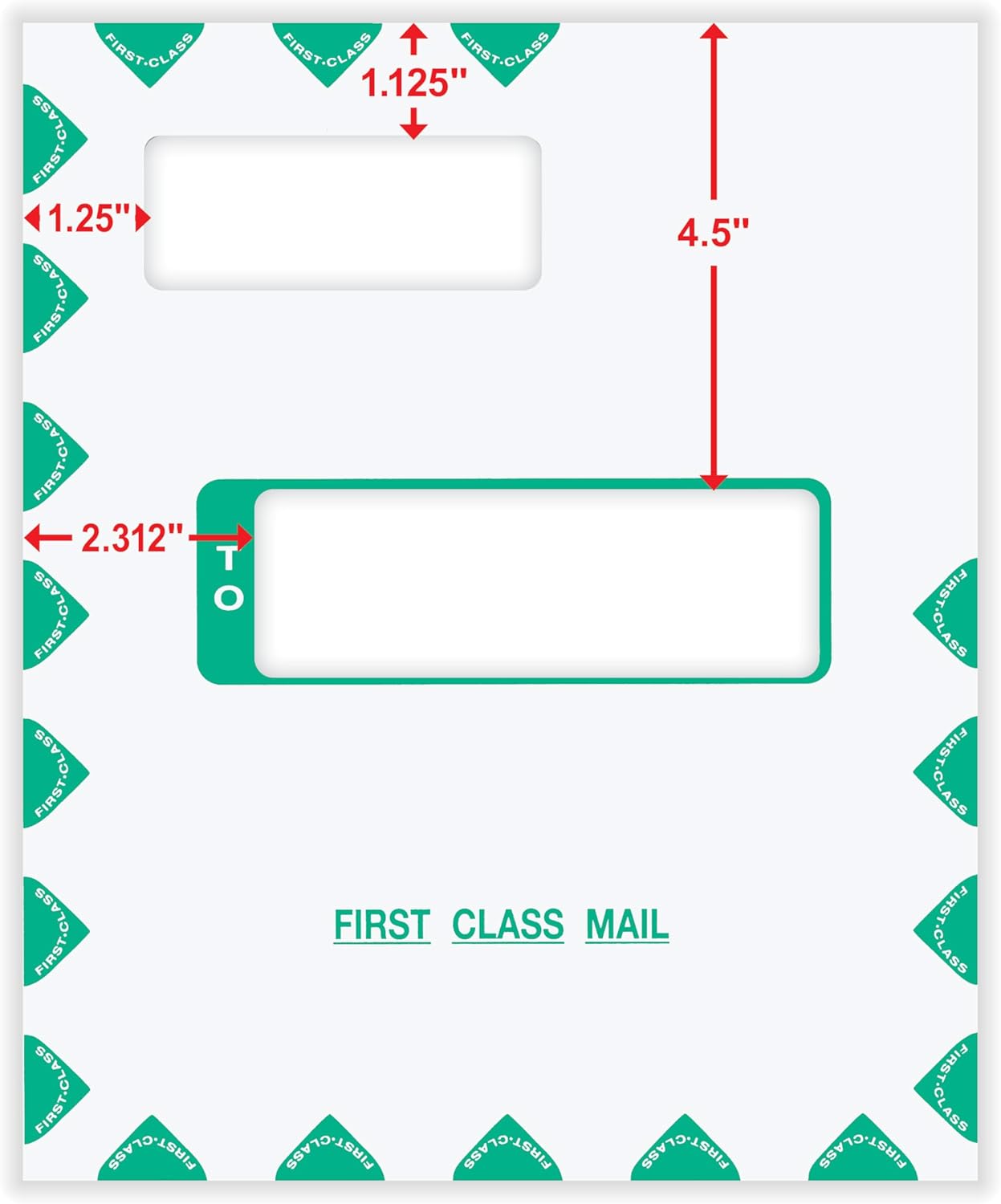 ComplyRight First Class Double Window Envelope, Tax Mailer, White/Green, Self-Seal, 9-5/8" x 11-1/8", Pack of 50 Tax Document Envelopes
