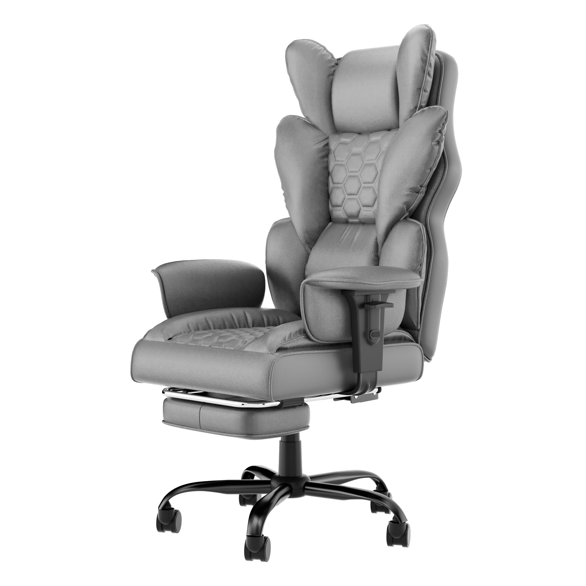 Yunvin Executive Office Chair, Ergonomic Desk Chair with Footrest and Lumbar Support, PU Leather Height Adjustable, Load Capacity 150 kg, Swivel Chair for Office, Home，Grey