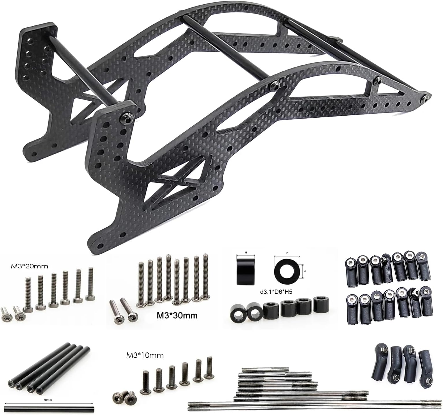 RHINOESC Crawler YUE ONE Shafty MOA Carbon Fiber Crawler Chassis Full 4.0mm 3K Carbon Fiber Chassis Frame for 1/10 RC Crawler Car (YUE01-B Set)