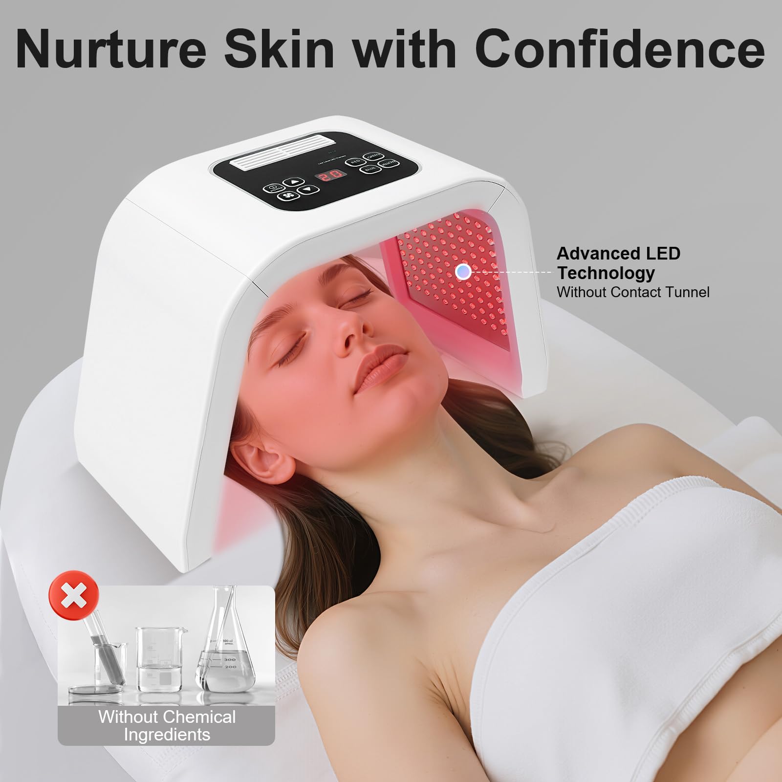 7 Farben LED Beauty Machine Photonen Therapie Gesichtsbehandlung Hautverjüngung Gerät, 7-in-1 Spektrum Lichttherapie Gerät mit 3-seitigem Licht für Salon und Zuhause