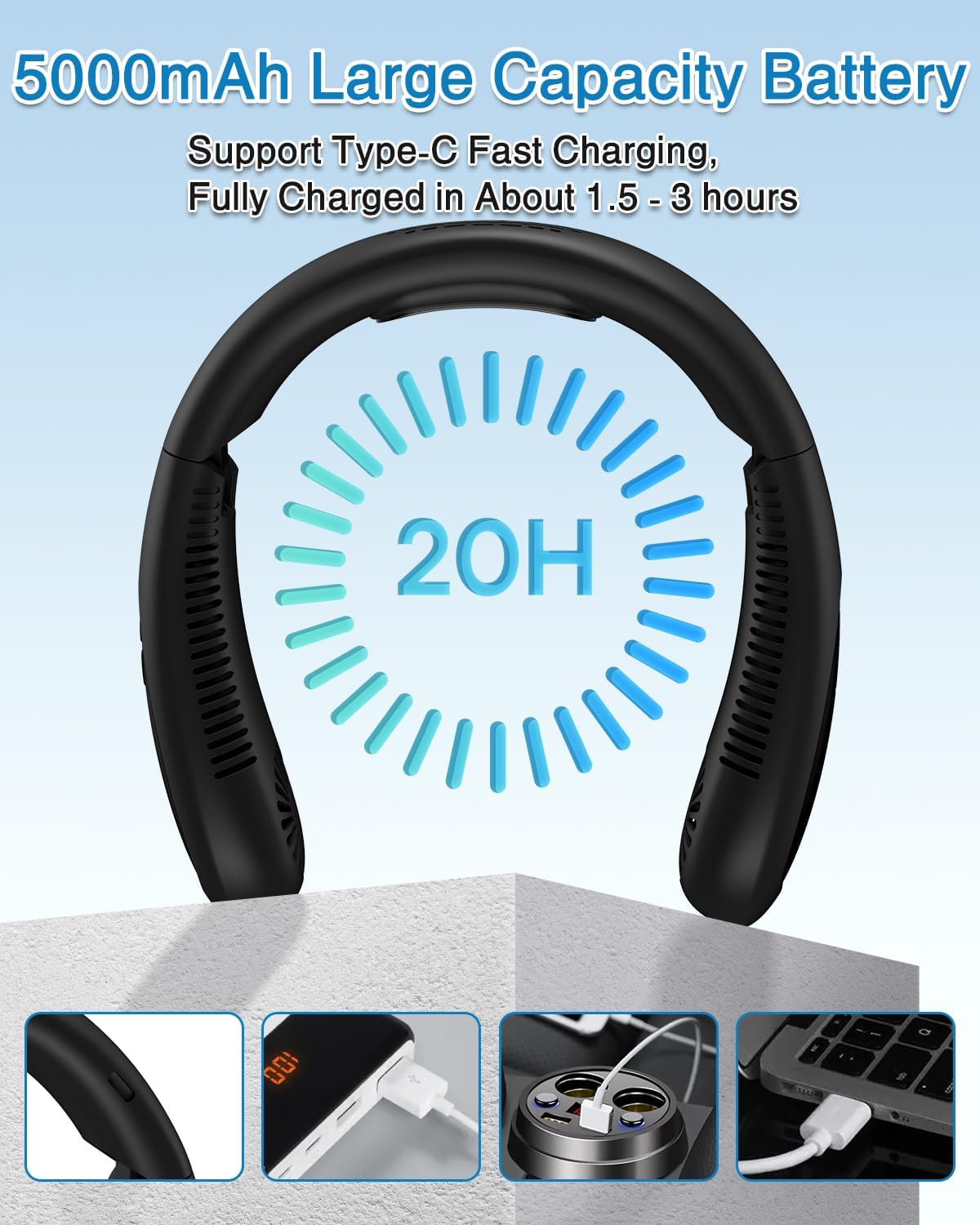 Neck Air Conditioner, Portable Neck Fan with Cooling Plate 360°Cooling Airflow, 5000mah Rechargeable USB Fan Hands Free Bladeless Wearable Foldable Mini Fan for Men Women Home Office Outdoor - Image 7