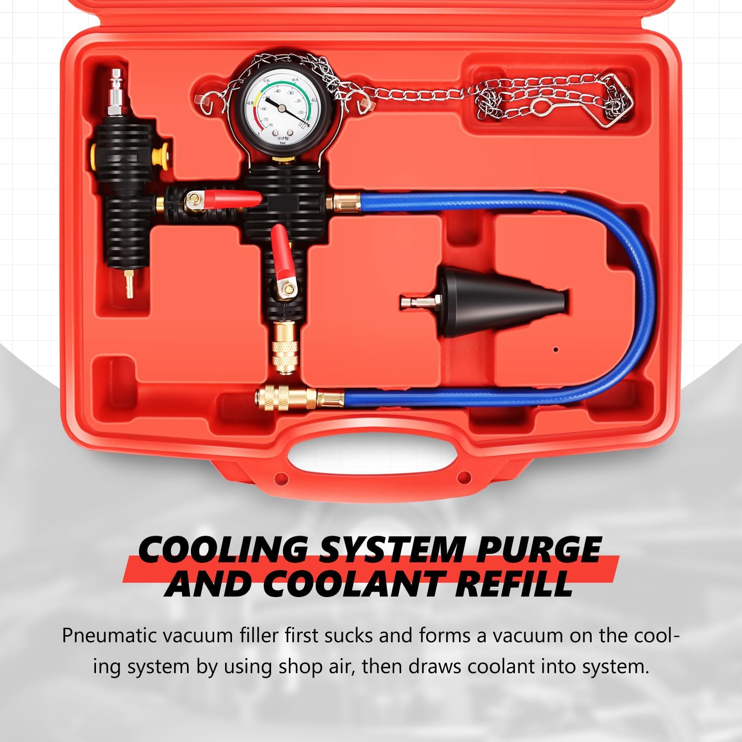 DNA MOTORING Cooling System Vacuum Purge Refill Kit & Radiator Refiller for Car Van SUV Truck, with Carrying Case, TOOLS-00343