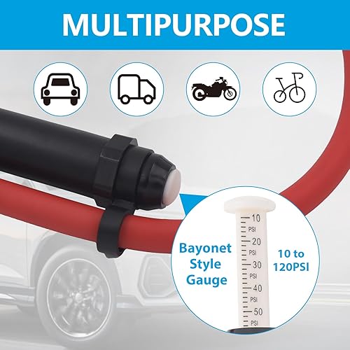 Miniatura 7 de Medidor de inflado de neumáticos de 10-120 PSI con bloqueo en portabrocas de aire y manguera de aire de 12 pulgadas, medidor de presión de aire de