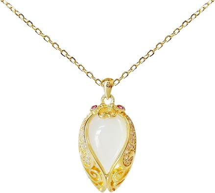 925 Sterling Silver Golden Cicada Insect Created Opal White Crystal Zirconia Pendant 16"+2" Necklace