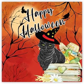 Wooden Sign Happy Halloween Cat Pumpkin Hanging Wall Sign Moon Crow 12x12in Eat Drink Be Scary Farmhouse StyleAntique Farmhouse Decor for Living Room Bathroom Kitchen Bedroom Decor