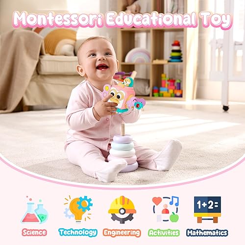 Miniatura 20 de Juguetes Montessori para niños de 1 año, juguetes sensoriales para niños de 1 a 3, actividades de viaje para bebés, cubo de tablero ocupado, Azul