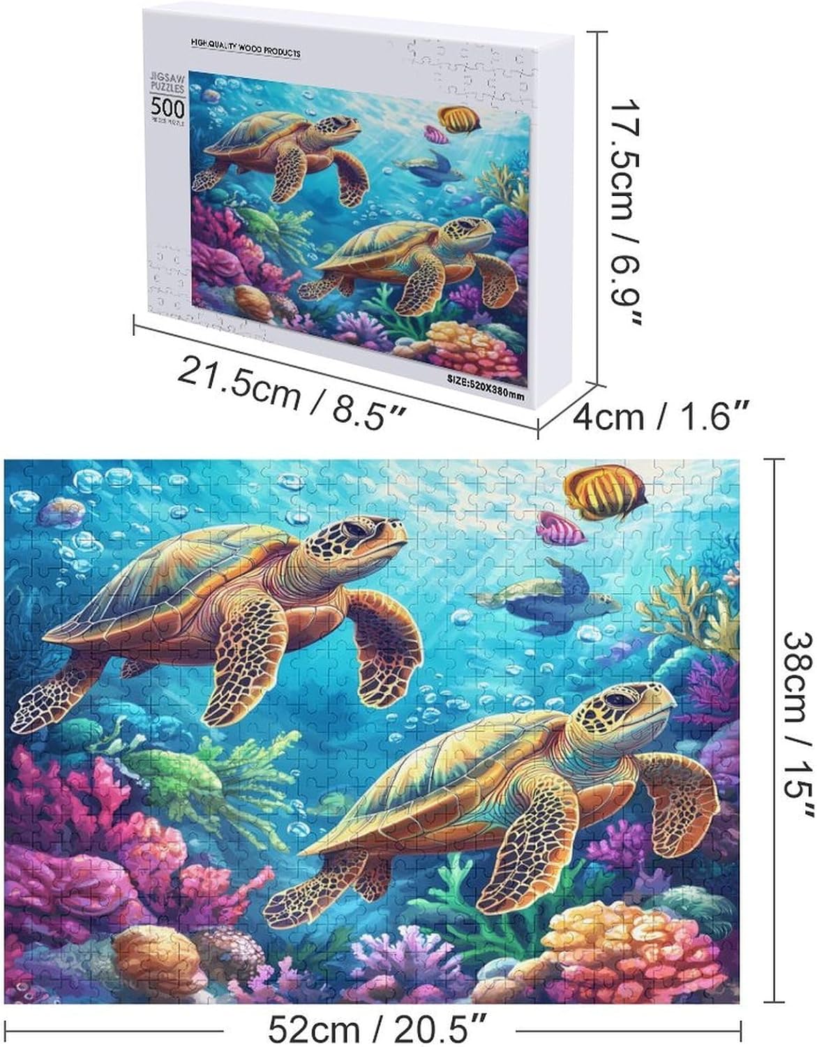 Underwater Sea Turtle Wood Puzzle Challenging Jigsaw Puzzles for Women Men