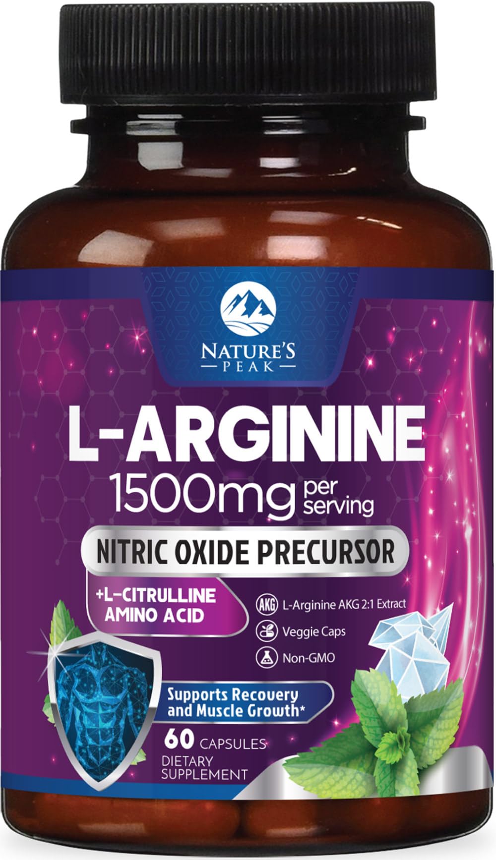L-Arginine 1000mg - 3X Strength L Arginine Supplement with L-Citrulline - Complete Pre Workout Nitric Oxide Booster - Powerful Energy & Muscle Support for Men & Women - Bottled in USA - 60 Capsules 60 Count (Pack of 1)