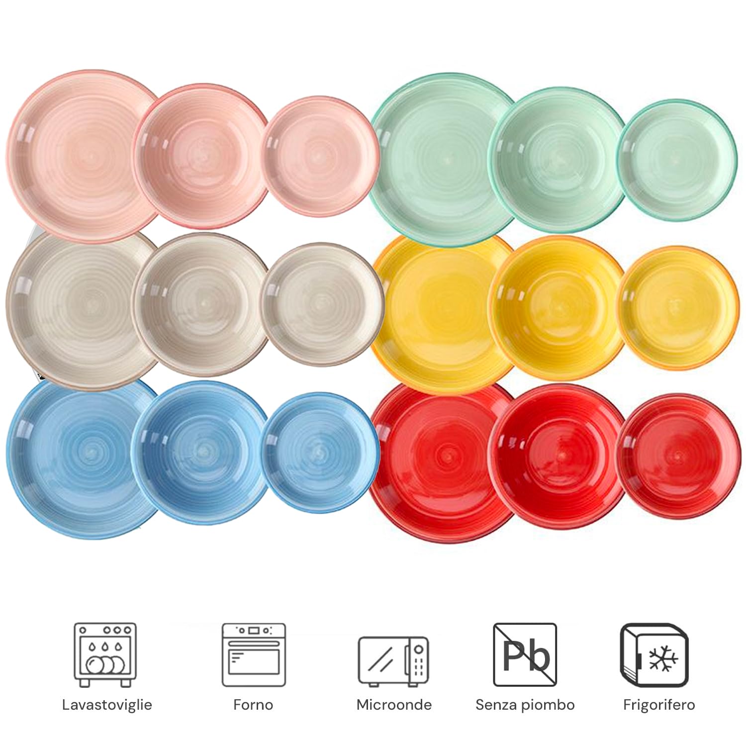 Wintem Servizi di Piatti 18 Pezzi in Porcellana Multicolore - Set Composto da Piatti Piani, Fondi e da Dessert Ideali per Ogni Occasione - Moderni e Resistenti Sono Lavabili in Lavastoviglie