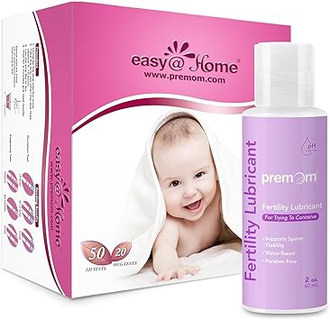 Easy@Home 50 Ovulation Test Strips and 20 Pregnancy Test Strips Combo Kit, (50 LH + 20 HCG) + Premom Fertility Lubricant 2 Fl Oz