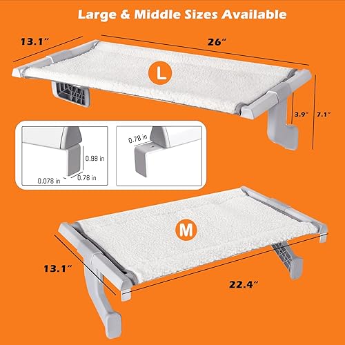 Miniatura 7 de Doemtio Percha de ventana para gatos grandes en interiores, hamaca de ventana de gato con ajuste deslizante de un solo paso con 2 fundas de tela,