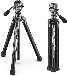 ULANZI F38 Video Travel Tripod, 61.4" Lightweight Carbon Fiber Camera Tripod with Quick Release 1/4" Screw & Video Head, for Most Cameras/DSLR/Projector, Weight 2.38lbs, Maxload 22lbs
