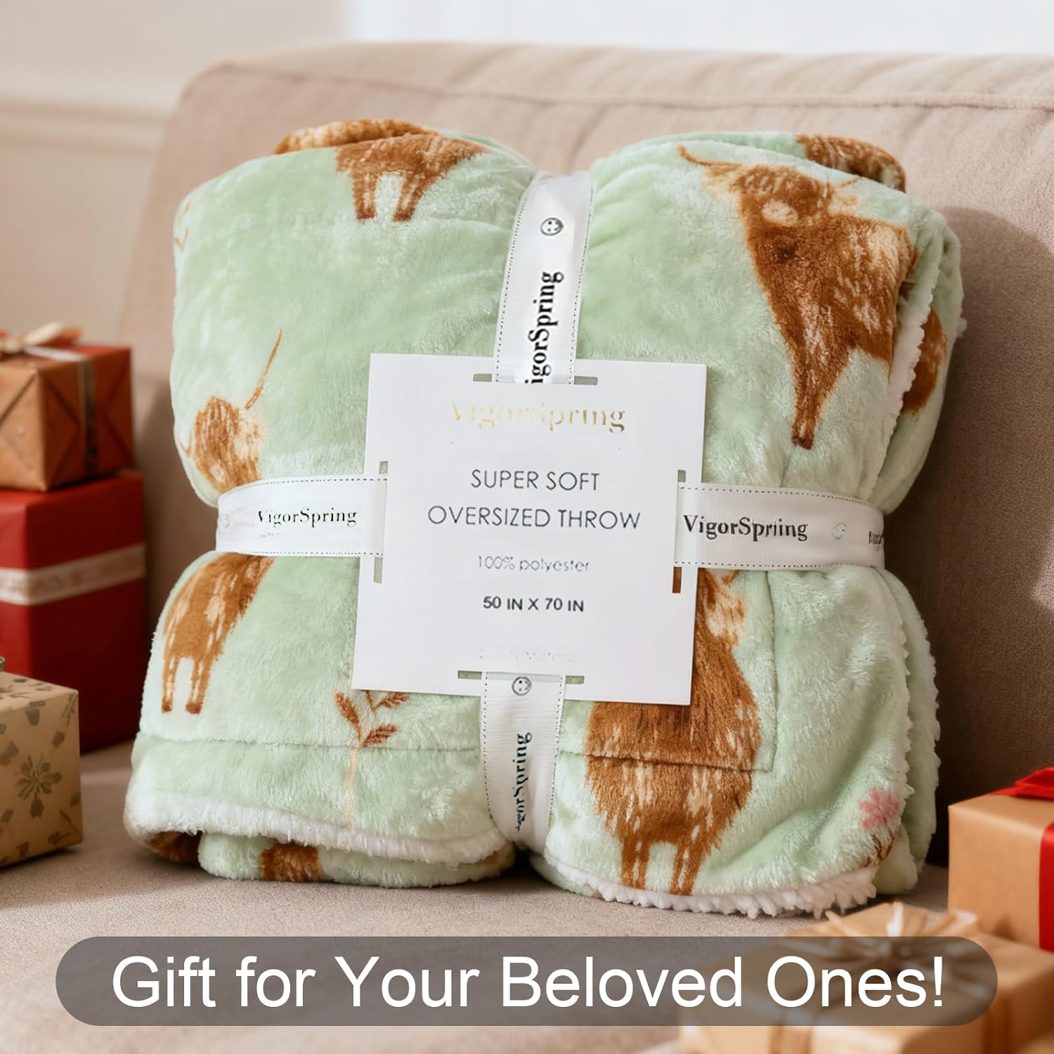 Reversible Highland Cow Blanket - 50x70 Inch, Soft Warm Sherpa Throw Blanket, Cute Farm Animal Design for Girls Kids Adults, Bedding Couch Travel Use - Image 6