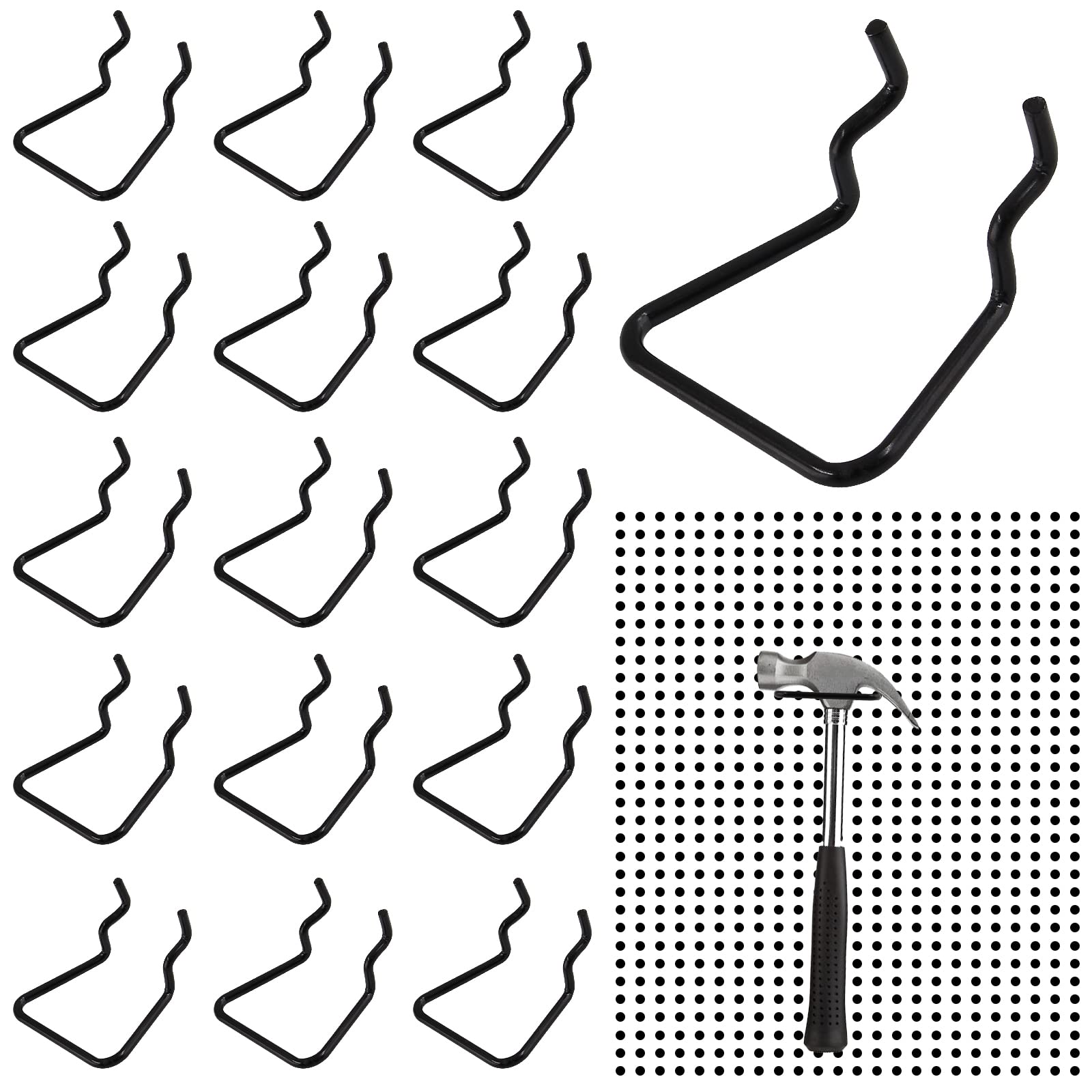 Waziaqoc 16PCS Pegboard Plier Holders, Double Loop Pegboard Hooks, Stainless Steel Peg Board Hook Pegboard Tool Holder for Shop, Supermarket (Black)