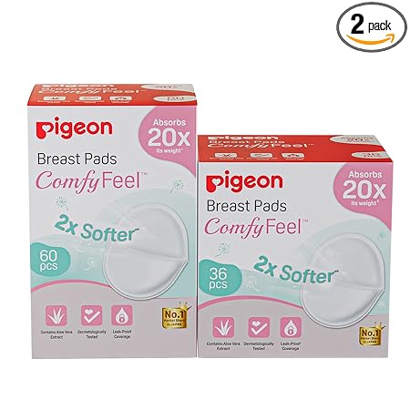 Pigeon Disposable Breast Pads,Comfy Feel,2X Softer,Gentle on Skin,Stay Dry All Day,Aloe Vera Extract,Dermatologically Test,Leak Proof Coverage,White,96 pcs