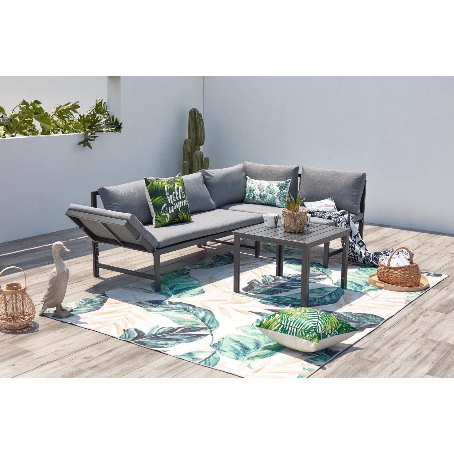 CONCEPT USINE Salon de Jardin Bas Gris Foncé 4 Places Canapé Inclinable