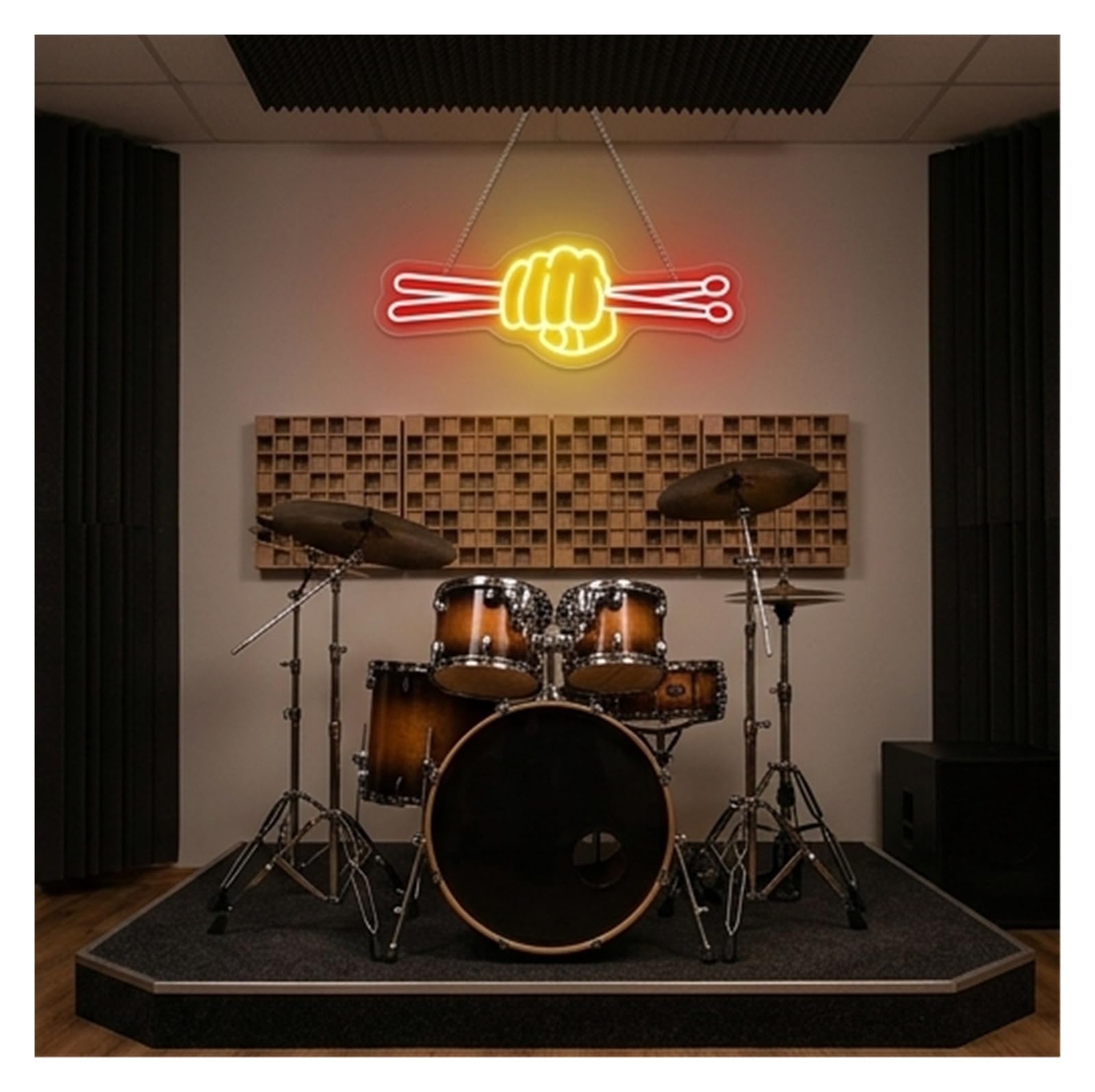 Luces de neón Mazos de percusión en una mano luces neón baterista con interruptor atenuación estudio música, carteles decorativos artísticos 7.09x18.9in(E)