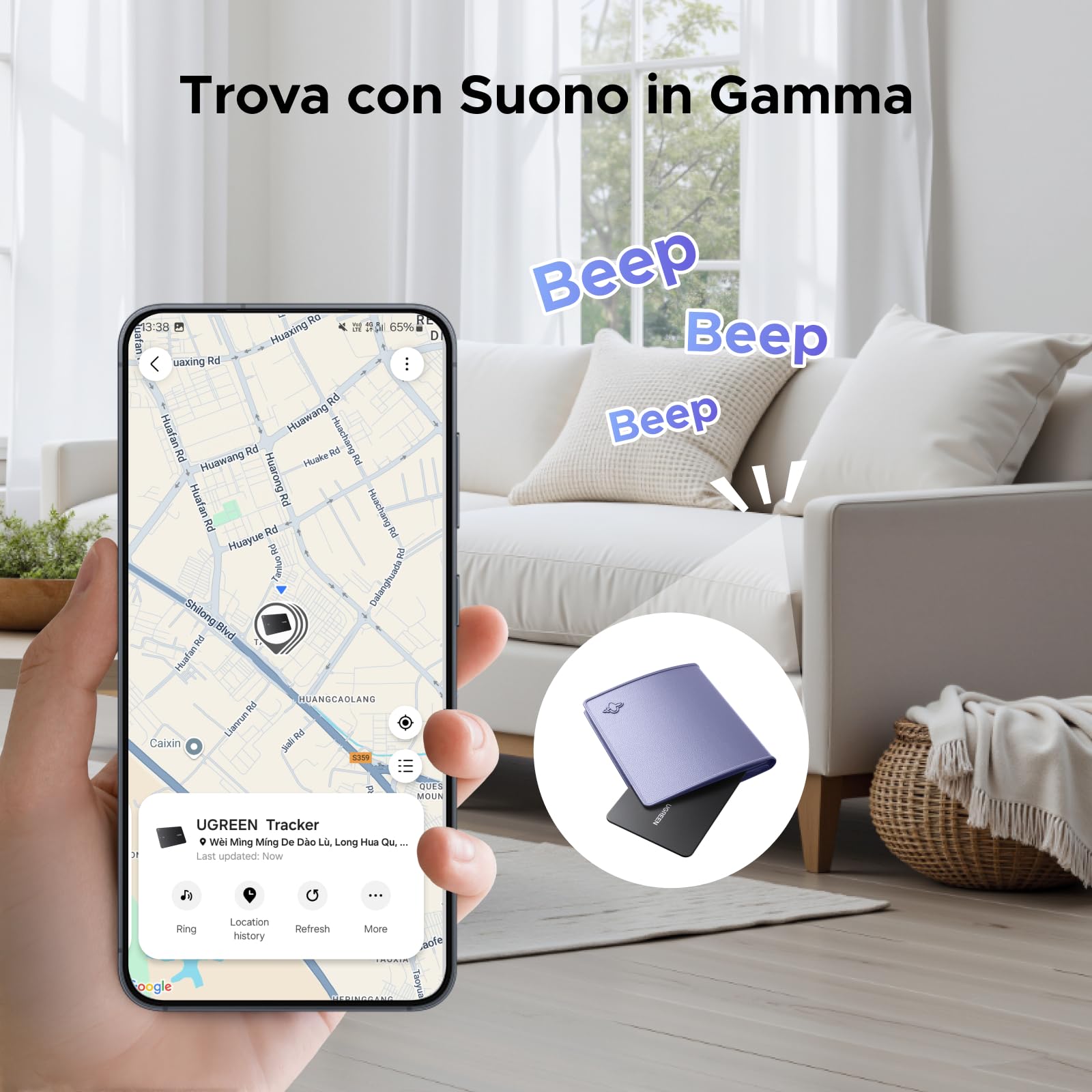 UGREEN Smart Finder Tag Bluetooth Tracker Samsung Ultra Sottile 1,7 mm IP68 Impermeabile Compatibile SmartThings