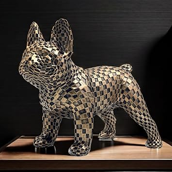 FUNSXBUG Art Abstract French Bulldog Statue Dog Figurines Sculpture Collectibles Home Office Desktop Decor Outdoor Garden Display Decoration Resin Bronze