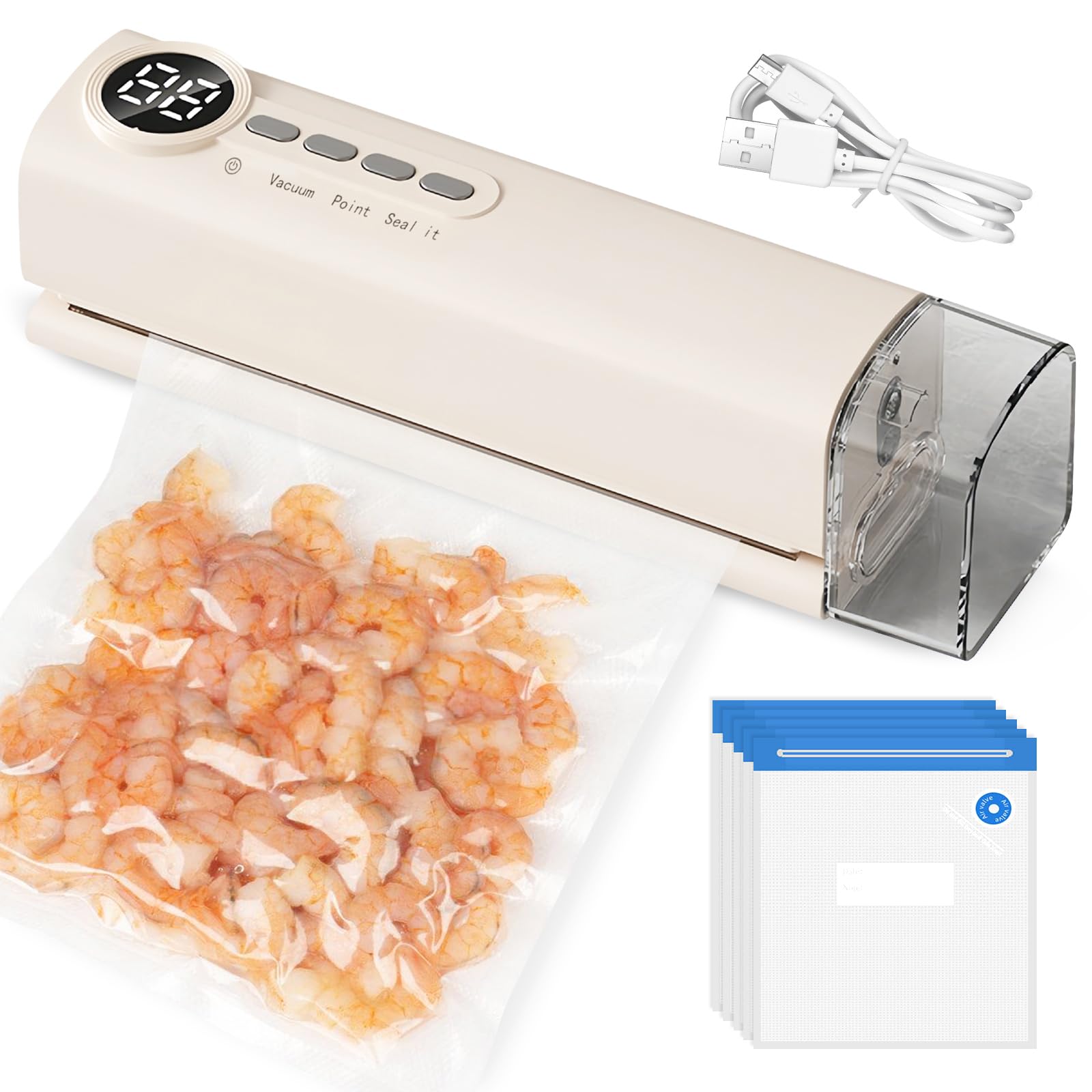 Machine Sous Vide Portable Sans Fil - Scelleur Alimentaire Rechargeable Avec Sacs