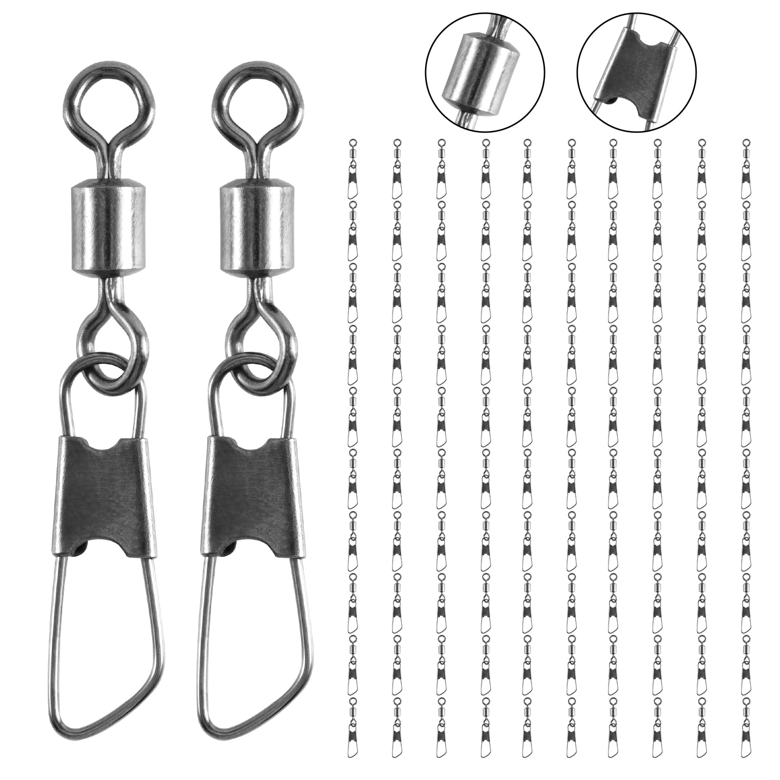 Goture 50/100 Pcs Fishing Barrel Swivels,Premium Barrel Swivels with Snap Connector,Essential Swivels for Barrel Swivels Fishing,Durable and Reliable Fishing Snap Swivels 4lb-70lb