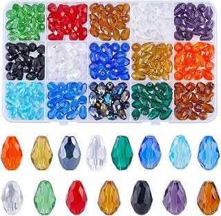 1 Box 300Pcs 15 Colors Teardrop Glass Beads Vertical Hole 12mm Faceted Crystal Beads Suncatcher Beads Glass Crystal Bulk for Jewelry Making Beading Supplies DIY Bracelet Necklace Earrings