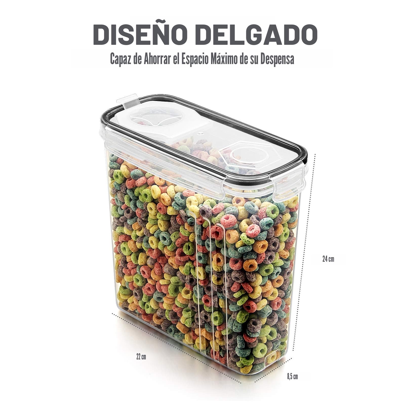 Wildone Paquete de 6 recipientes herméticos para cereales de 4 litros con tapa negra a prueba de fugas para cereales y alimentos secos (azúcar, harina, etc.)