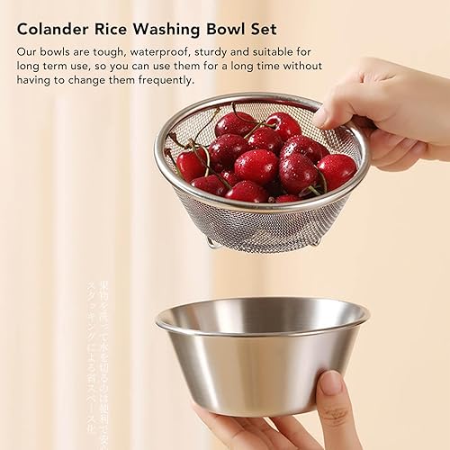 Miniatura 3 de TOPINCN Colador de acero inoxidable Colador Cuenco Set para Mini Cocinar Foo Arroz Lavado Preparación de Comida Cocina Desagüe Cesta Coladores de