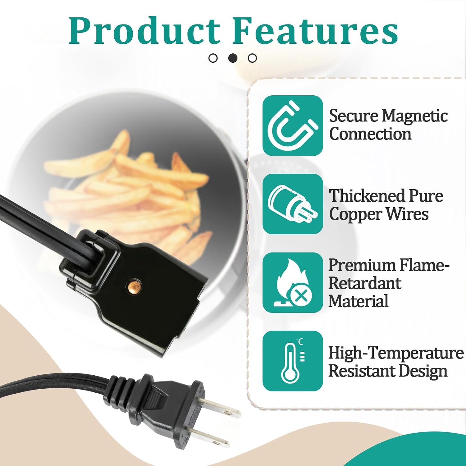 09982 Deep Fryer Magnetic Power Cord, 120V 15A | Replacement Deep Fryer Power Cord, Compatible with Presto Frydaddy & Granpappy, Replaces Part #9982 #85691