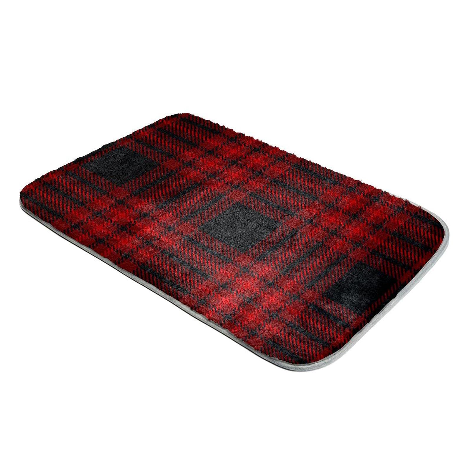 Tapis poils longs fausse fourrure motif écossais bordeaux salon chambre