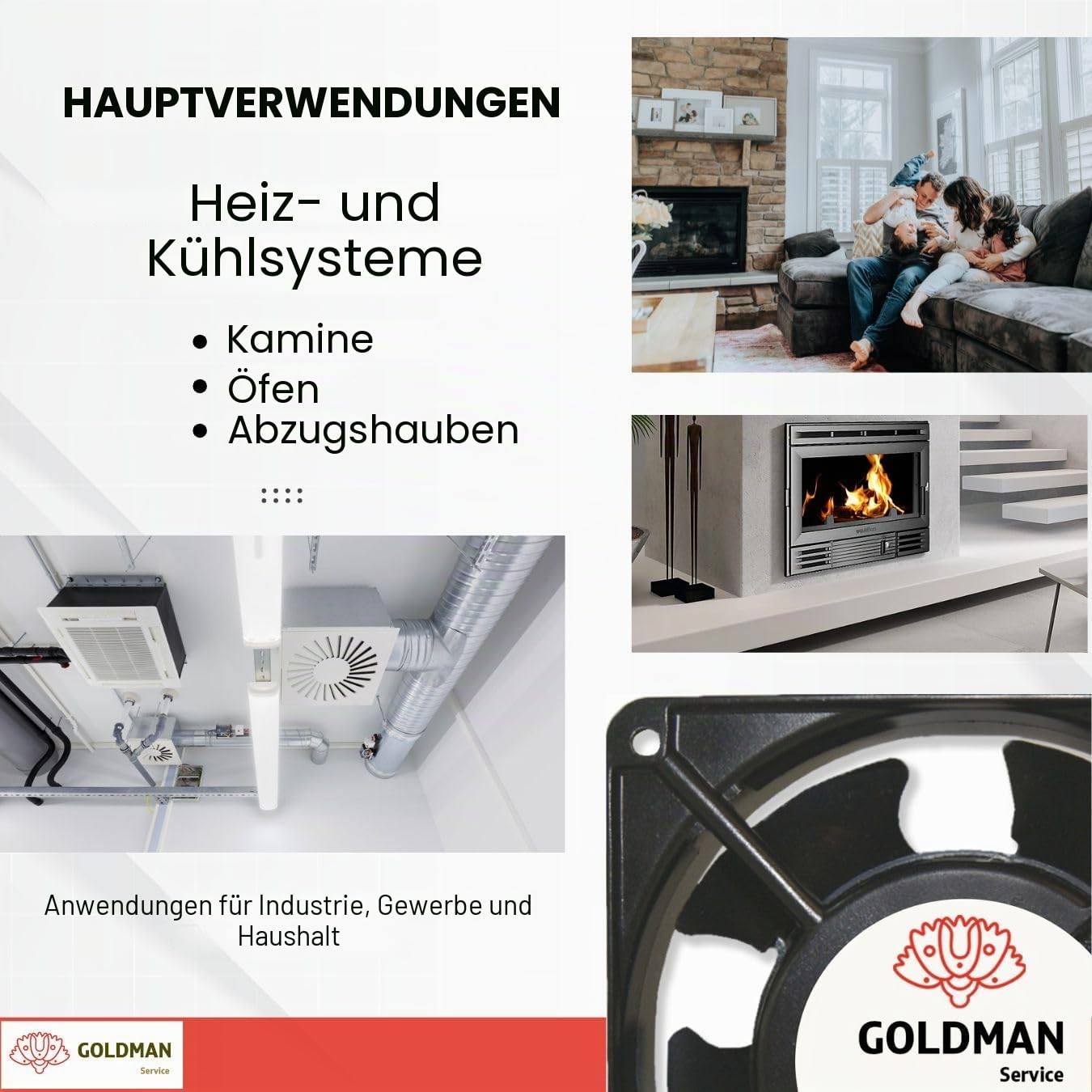 GOLDMAN SERVICE | Ventilator Axialventilator für Kaminkassetten mit hoher Temperatur, aus Metall, universell, 120 x 120 x 38 mm