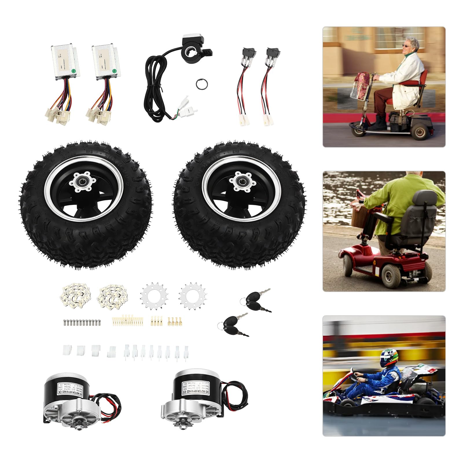 Brushless Motor Kit, Elektro-Strandroller Doppelradsatz,Daumenhebel,Vakuum-Reifen,10km Geschwindigkeit,für kleine Go-Karts, Senioren-Mobilitätsroller geeignet,370rpm (24V 250W)